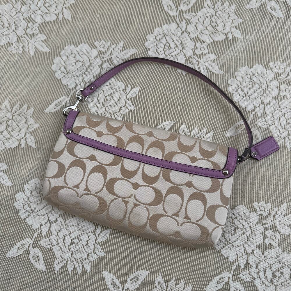 Coach Signature Turnlock Shoulder Bag Purple Canvas Leather Y2K - Picture 3 of 4